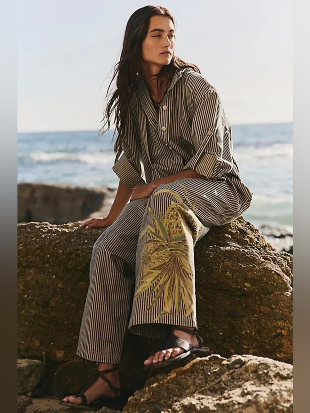 Free People Tiki Railroad Jumpsuit Striped XS